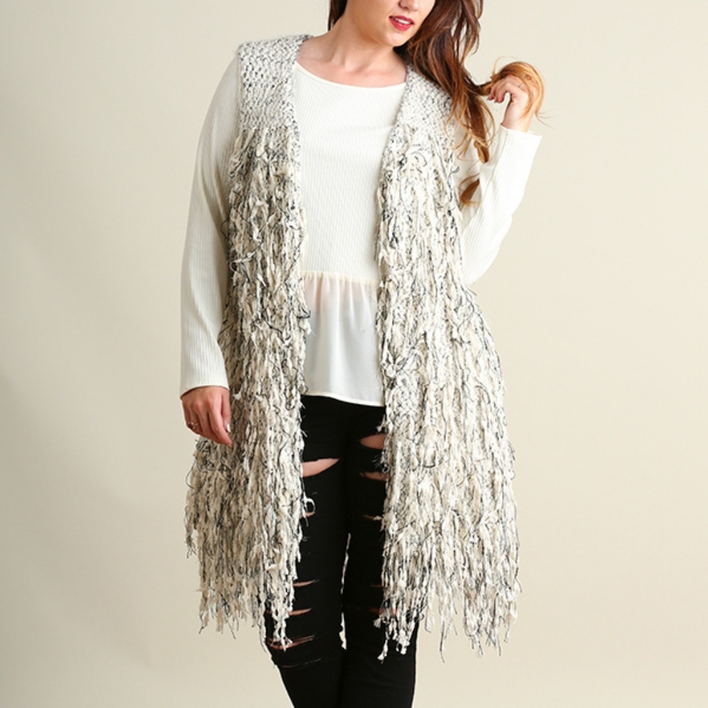 Black & White Fringe Sleeveless Cardigan